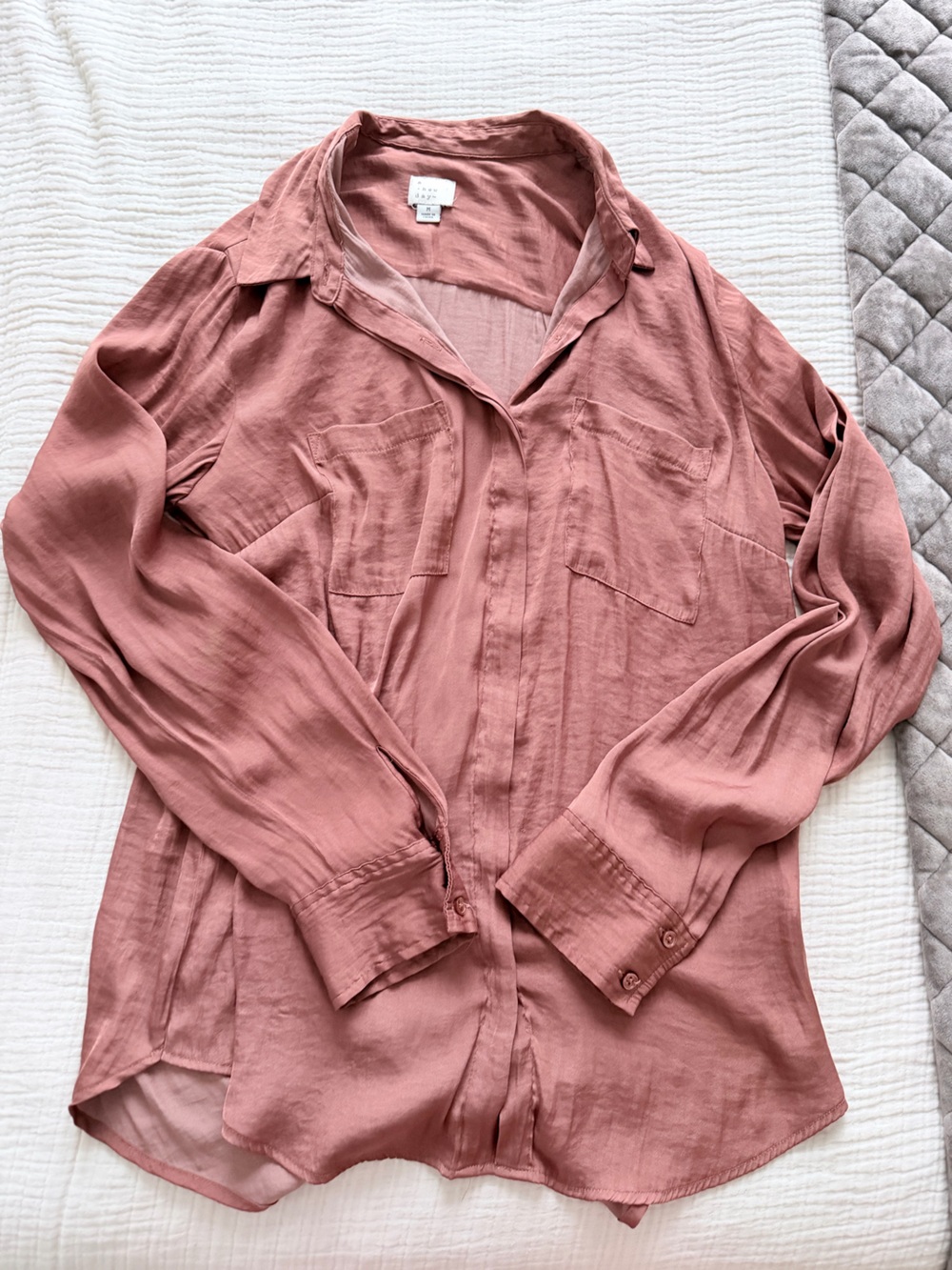 a new day Dusty Rose Button-Front Long Sleeve Blouse
